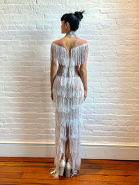 Sparkly silver fringe dress for festivals & stage wear, HARMONIA NY