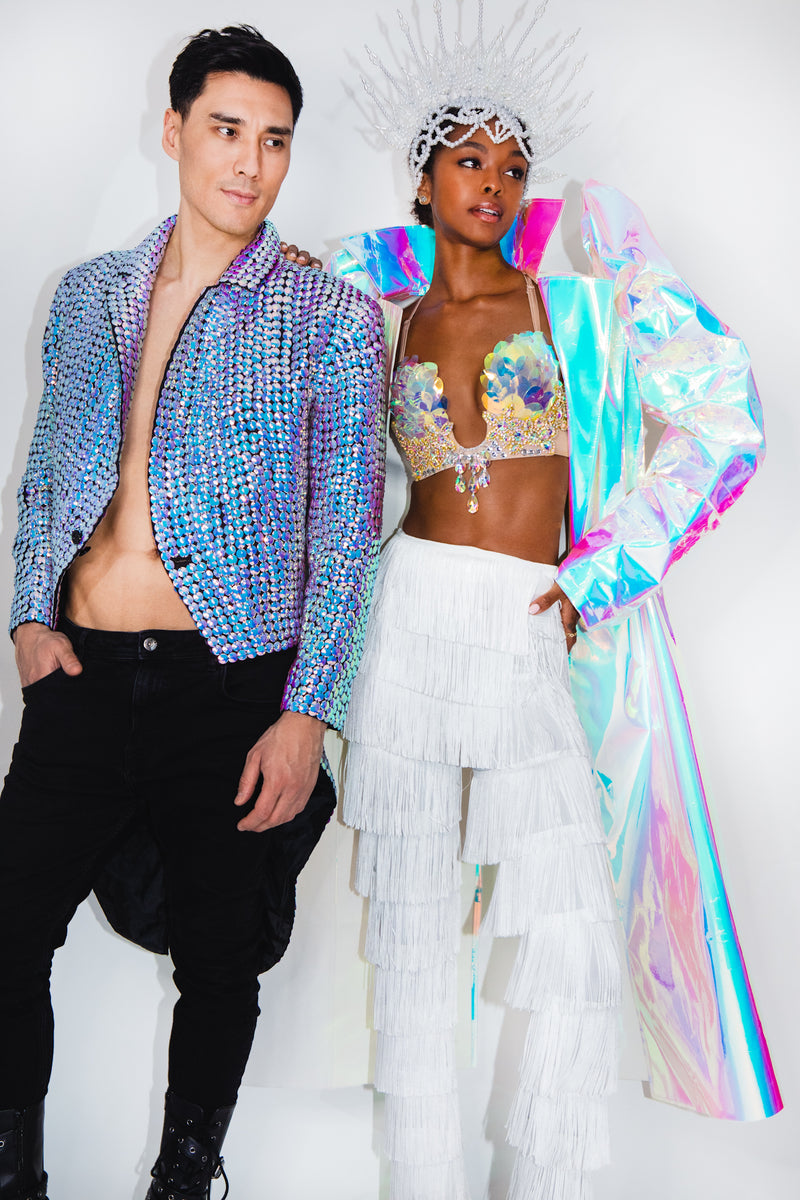 Dance or Leave Beaded Iridescent Tuxedo Jacket